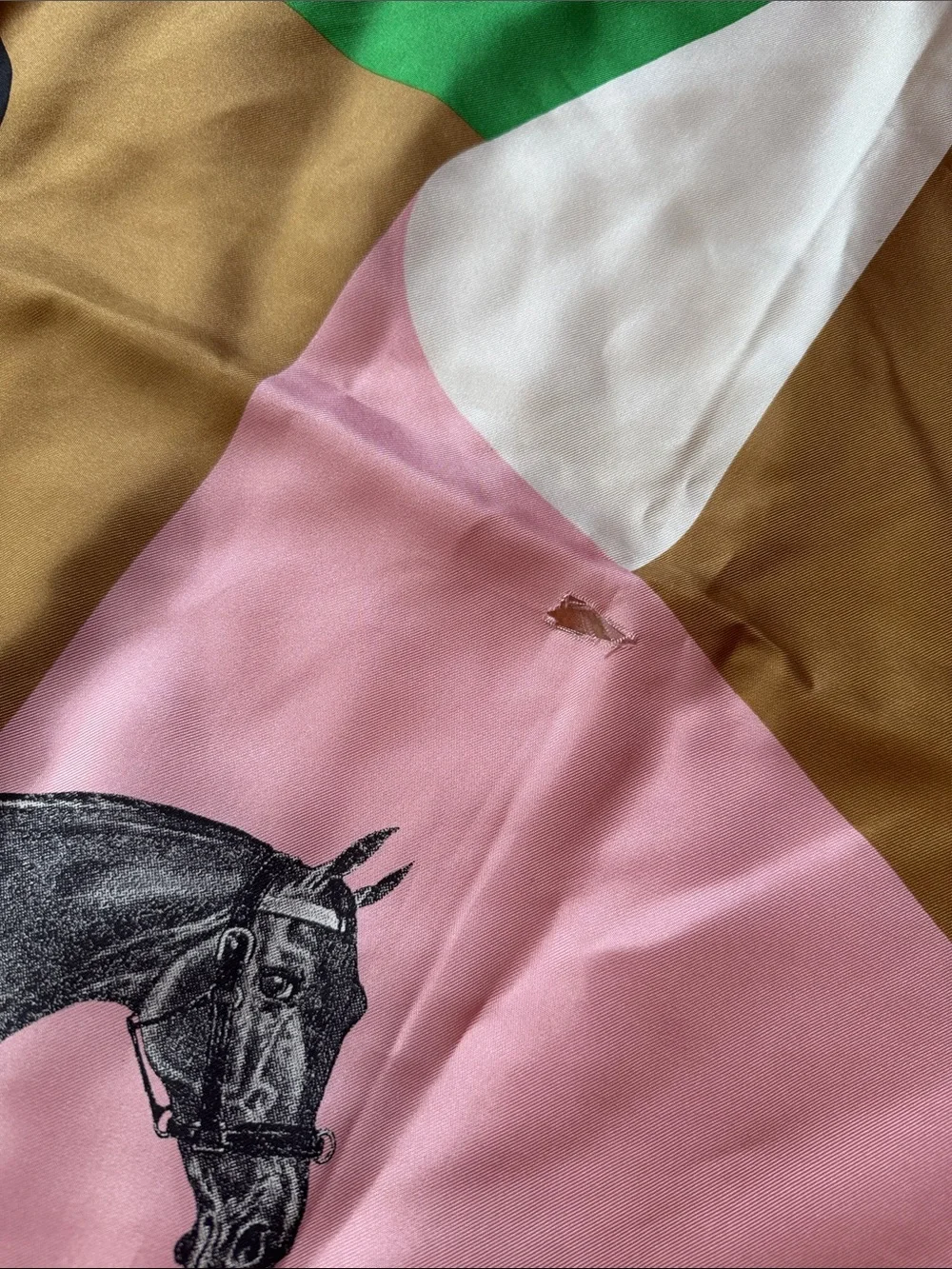 Hermes Colorblock Silk Scarf with Horse Motif